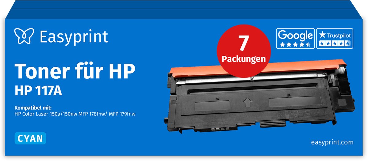 NIEUW: Easyprint Toner voor HP 117A cyaan, compatibel met HP ColorLaser 150, MFP-178, e.d., 7 stuks