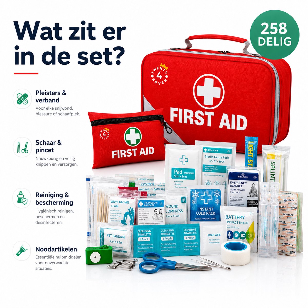 Twenty4seven® EHBO Kit 258 Delig - Verbanddoos & Koffer - Noodpakket met Verband - Draagbaar voor Thuis, Bedrijf, Auto & Op Reis – foto 5