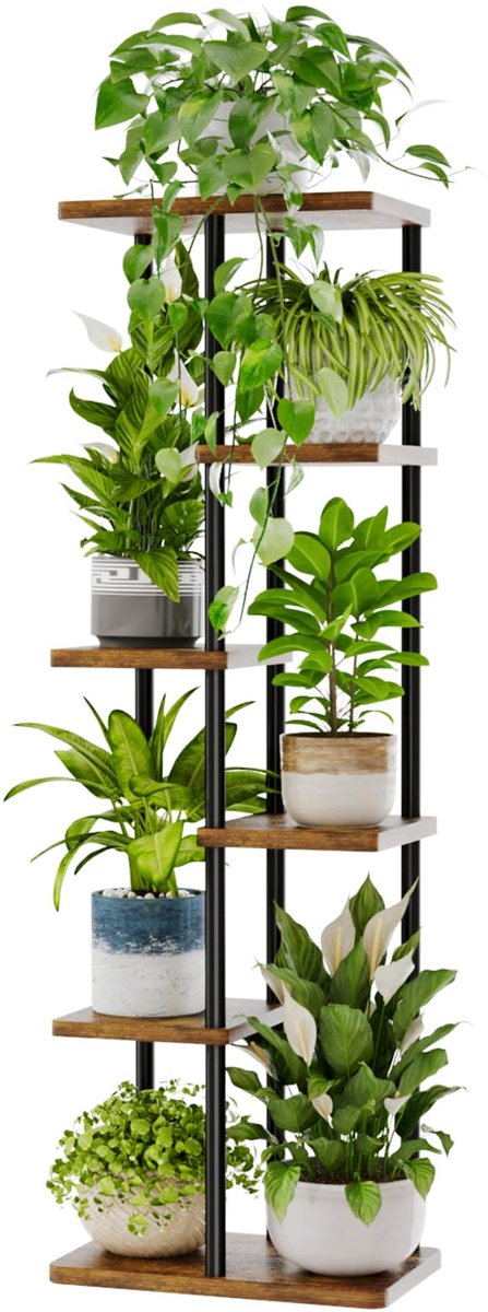 Famanu – Grote plantenstandaard voor binnen, 6 etages, metalen plantenrek voor meerdere planten en potten, ideaal voor terras, tuin, hoek, balkon en woonkamer