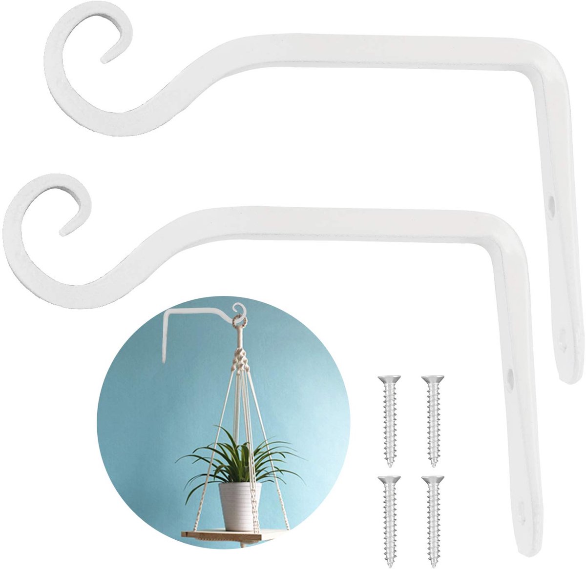 Famanu – Set van 2 ijzeren wandhaken voor bloemenhouders, wandhouder met haken van 15 cm voor het ophangen van planten, vogelhuisjes en lantaarns, perfect voor een sfeervolle tuin of balkon