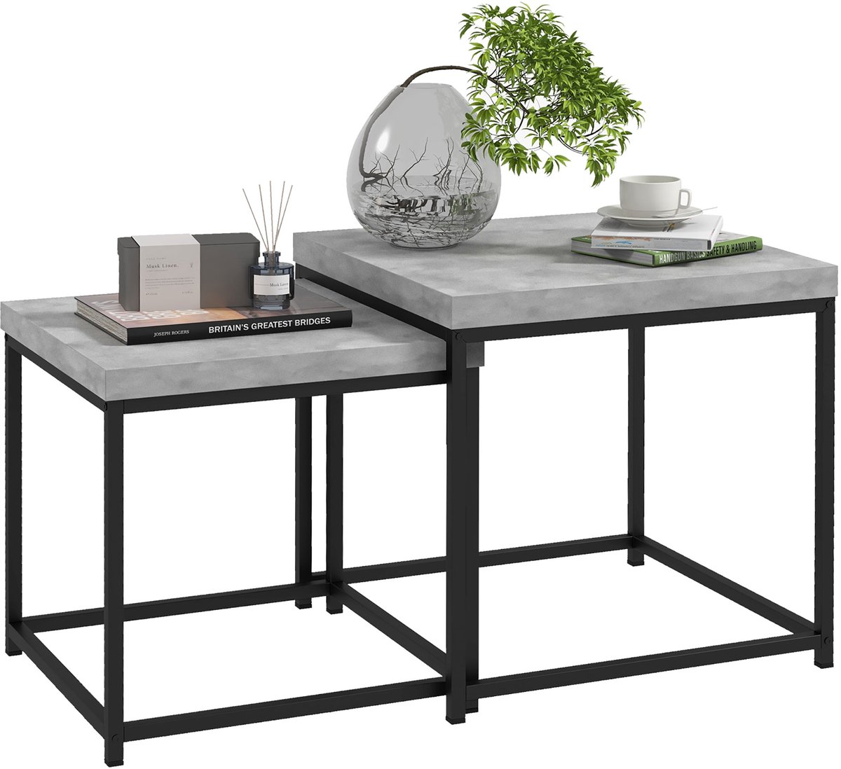 Vierkante salontafel – set van twee voor de woonkamer – stapelbaar – moderne stijl – grijs