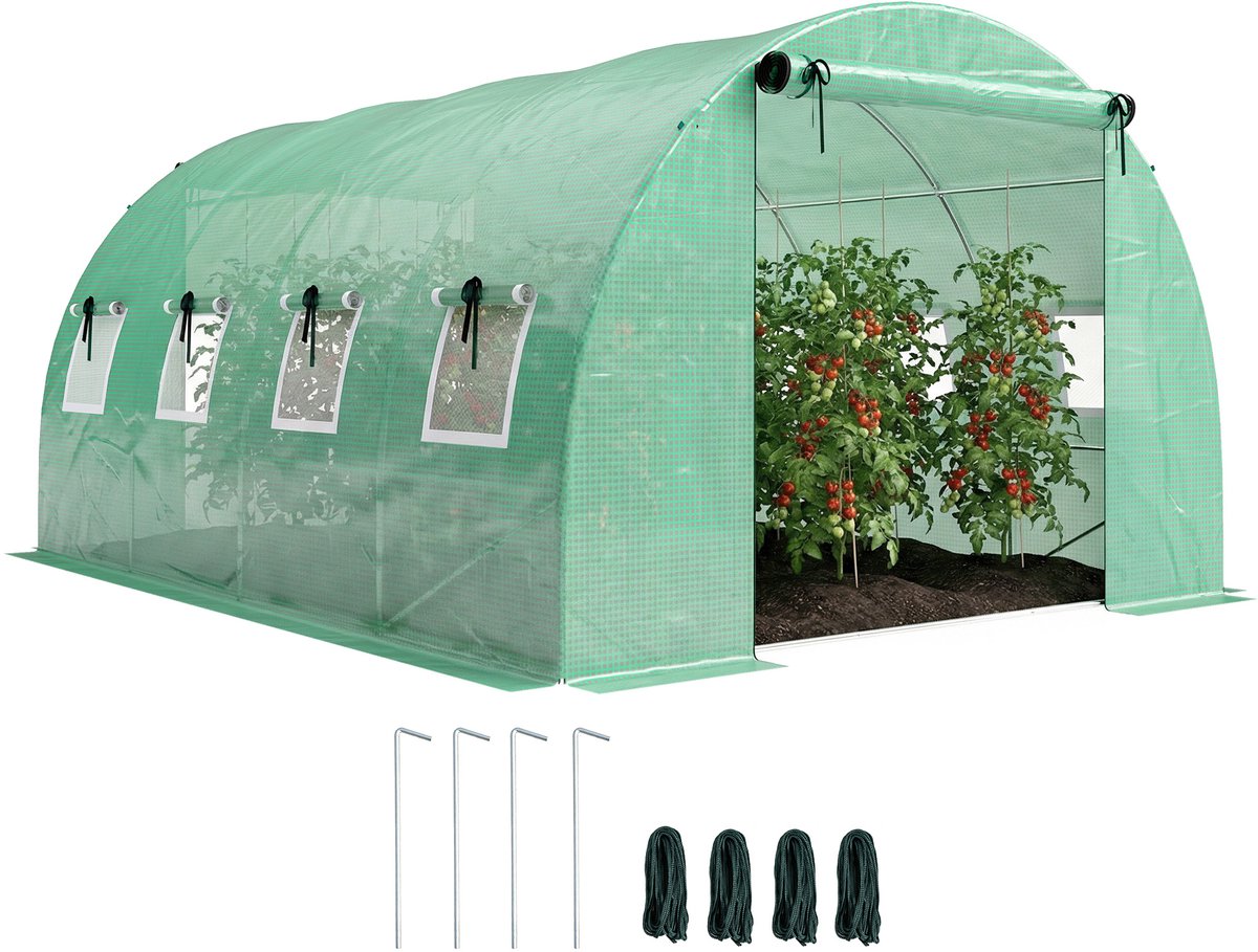 Outsunny Tunnelkas - PE, staal - 295x400x200cm - Groen