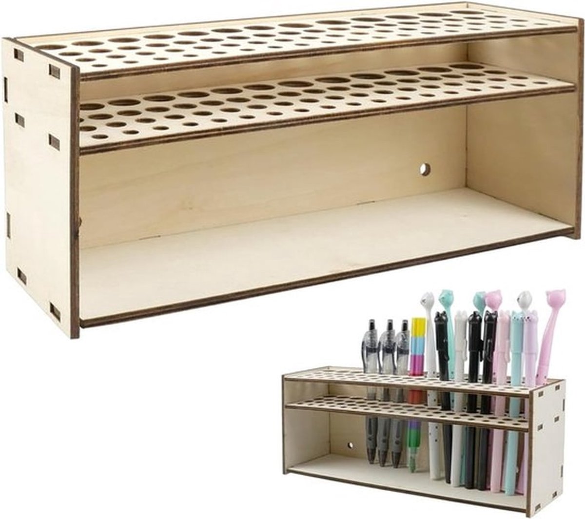 Houten penseelhouder voor schilderen - Multifunctionele opbergoplossing met 67 gaten - Ideaal voor kunstenaars en cosmetica opslag - Perfect als cadeau voor creatievelingen