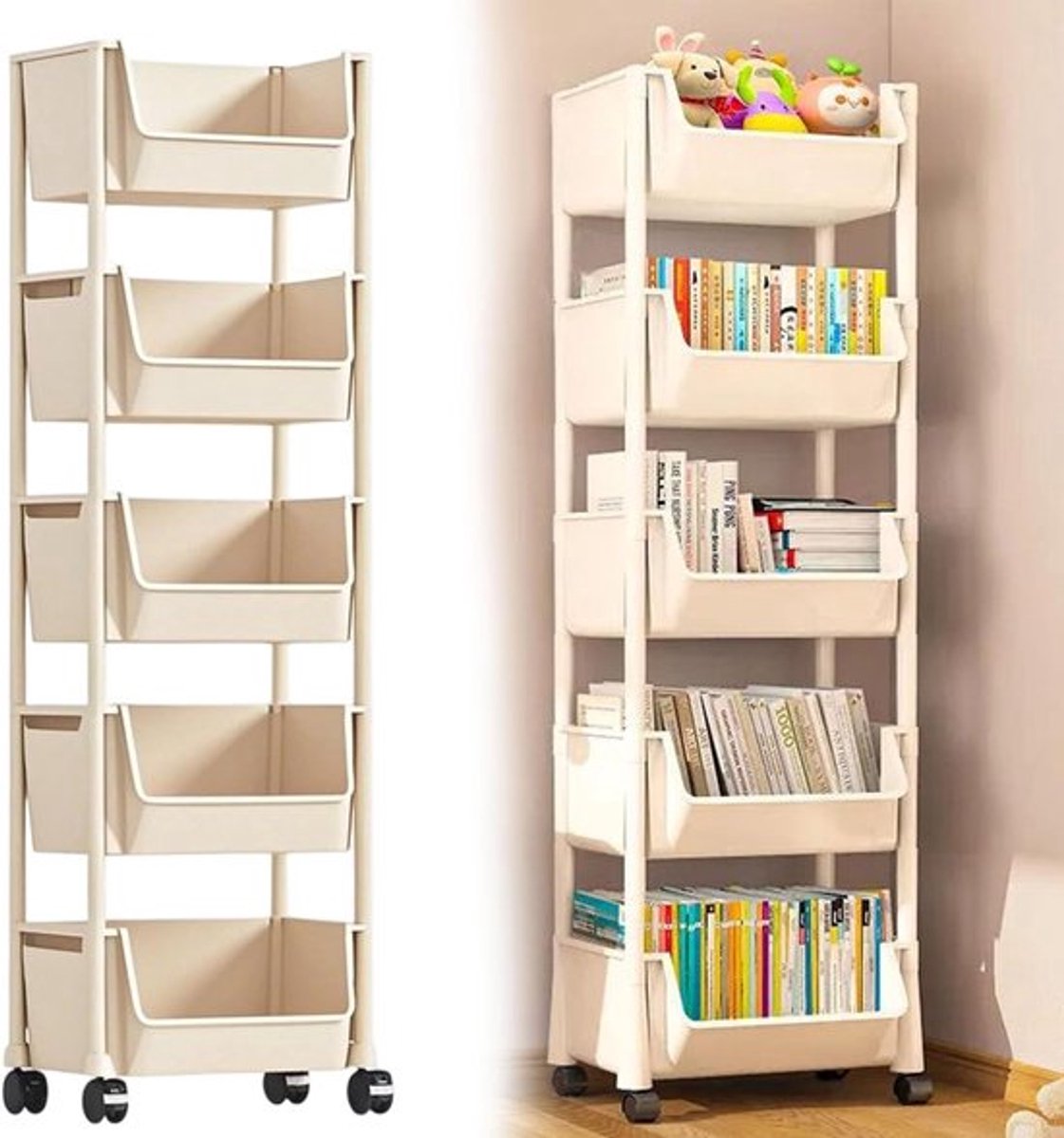Mobiele Service Trolley met Hangende Beker en Uittrekbare Opbergruimte voor Kantoor, Keuken en Badkamer - Ideaal voor Smalle Ruimtes en Waskamers