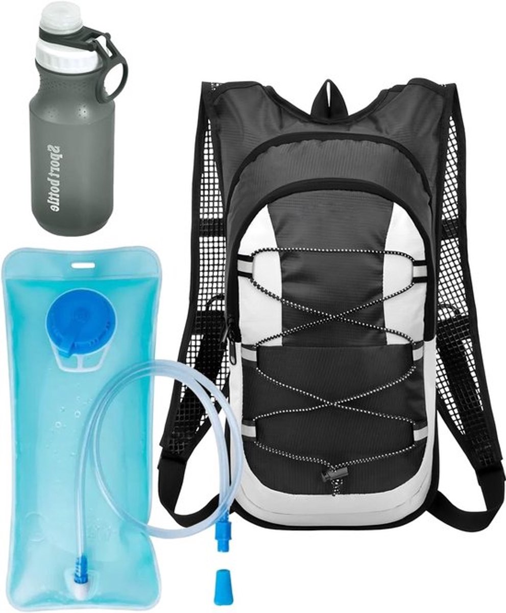 Hydratatietas van 12 L voor Fietsen en Skiën met 2 L Drinkzak en 600 ml Fles, Perfect voor MTB, Hardlopen en Outdoor Activiteiten, Verstelbare Borst- en Heupriem