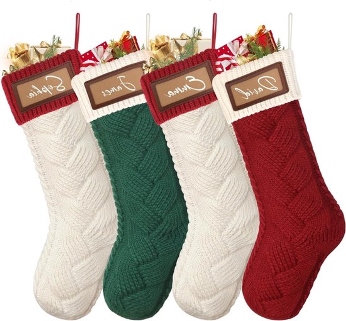 4 Stuks Gepersonaliseerde Gebreide Kerstkousen 45 cm Grote Kabel Gebreide Kousen voor Openhaard Decoratie en Cadeaus tijdens de Feestdagen