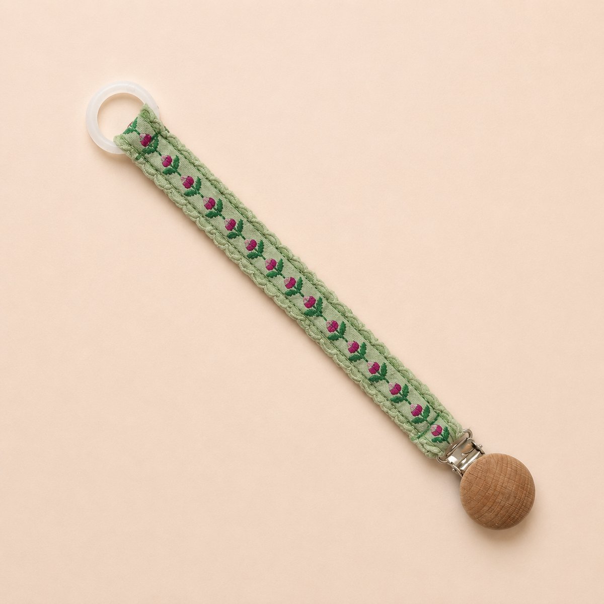Stoffen Speenkoord Bloem Groen | Katoenen Speenketting met Houten Clip | Fopspeenhouder Baby Meisje | Babyshower | Accessoires Baby | Speenkoord Meisje | Speenkoord Jongen | Kraamcadeau |