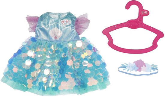 BABY born zeemeerminjurk met pailletten, tiara en kledinghanger.