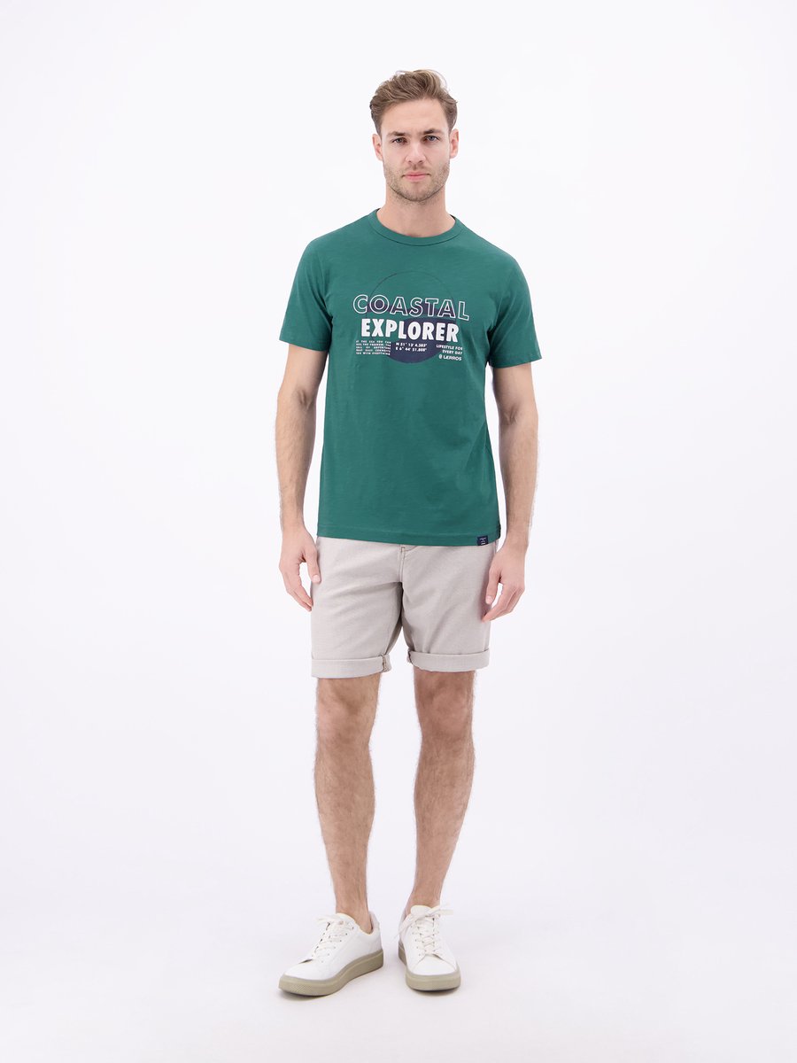 LERROS T-shirt met print op de borst en ronde hals , Maat: L , Kleur: SOFT TEAL , 100% katoen