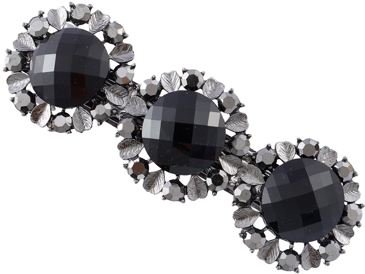 Emilie collection - Haarspeld - zilver - bloemen - zwarte stenen