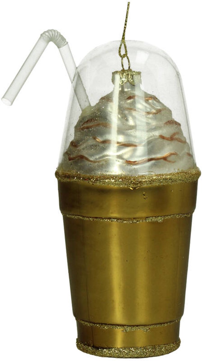 HD Collection Glazen Kerstornament Milkshake – Bruin – 13,3 cm – Kersthanger – Kerstdecoratie