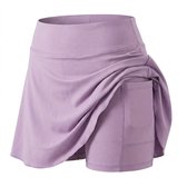 Paars tennis rokje dames geplooide sport rok met geïntegreerde korte broek zijvak voor telefoon hoge taille hardloop rokje 2 in 1 atletische sport rok maat M geschikt voor tennis padel fitness en hardlopen