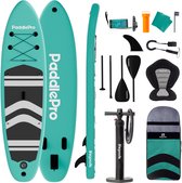 LifeGoods PaddlePro SUP Board - met Zitje - Opblaasbaar Paddle Board - Complete Set - Max. 150KG - 320x81cm - Mintgroen/Zwart