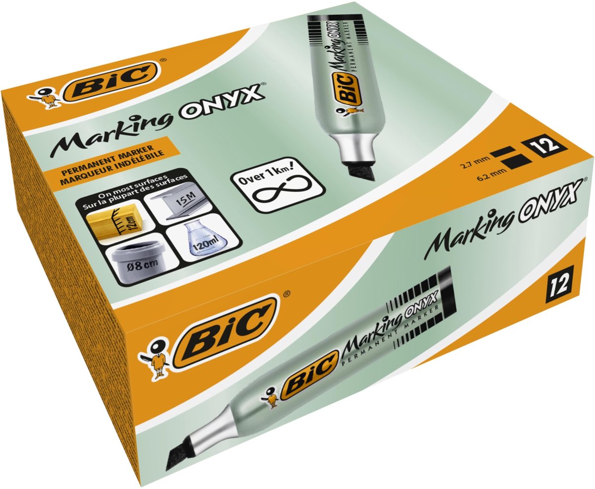 Solidchoice - Set van 12 Permanente Markers met Wedge Punt in Zwart