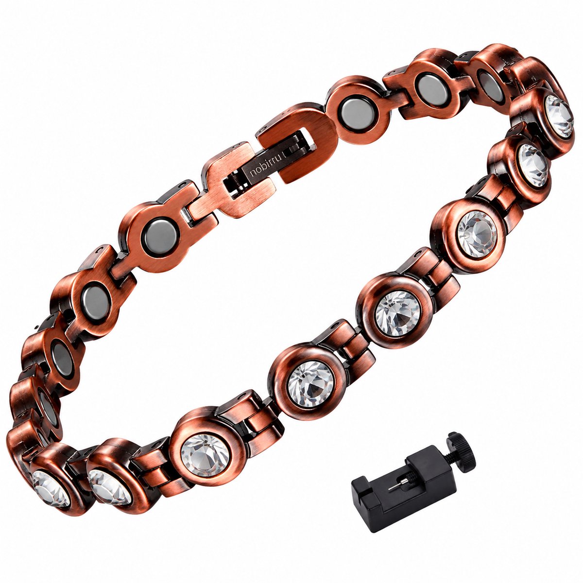 Narvie Magnetische Koperen Armband Dames – Zuiver Koper – 3500 Gauss Magneten – Kristallen – Verstelbaar 21 cm – Inclusief Geschenkdoos