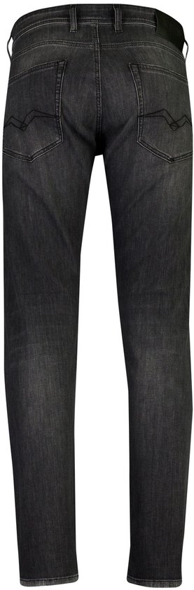 Achterkant van Replay jeans in verweerd grijs denim met kenmerkende zakken.