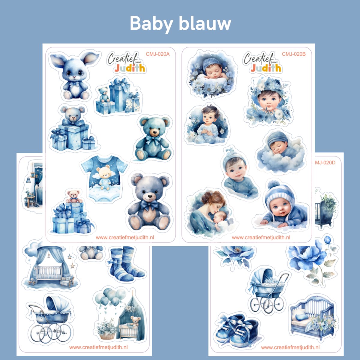 Bullet Journal Stickers - Planner Agenda Stickers - Baby blauw stickers - 4 stickervellen - Scrapbook stickers - Deco stickers - Jongen stickers - volwassenen en kinderen