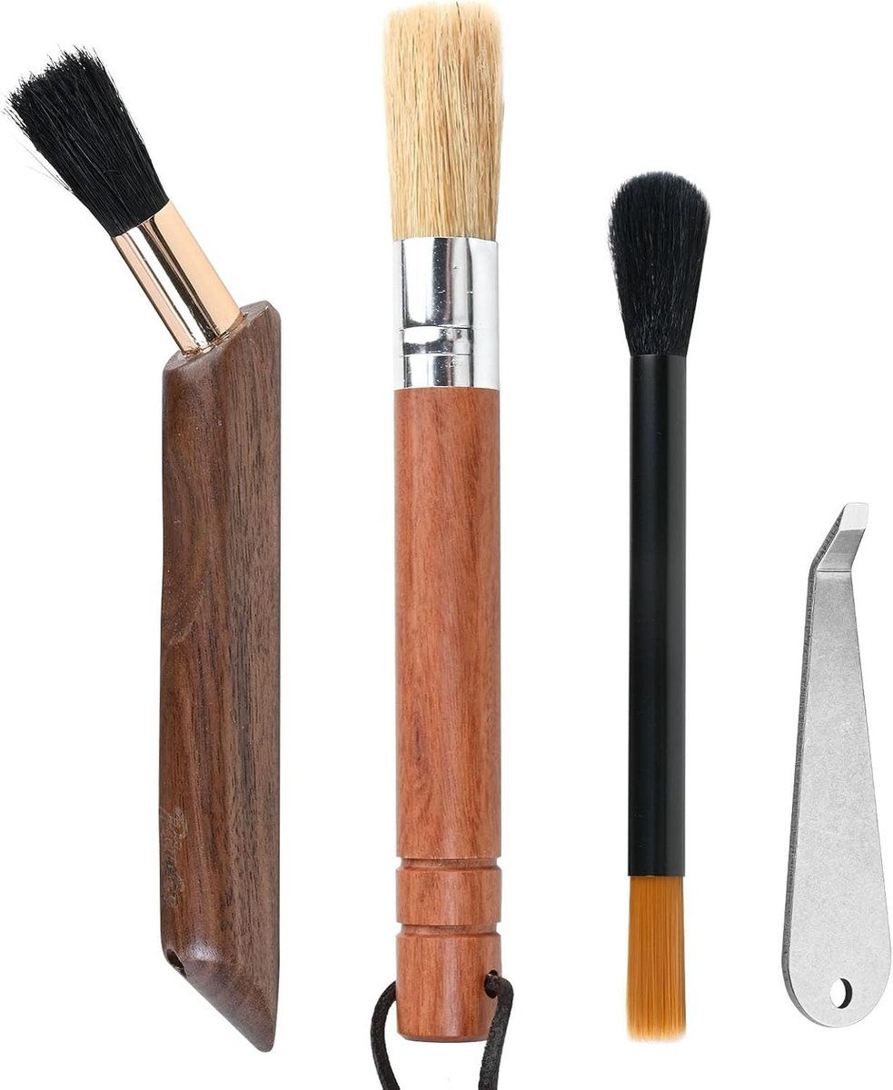 Reinigingsborstelset voor Koffiemachine - Hout/Zilver - Professionele Borstelset voor Koffiemolen en Koffiezetapparaat