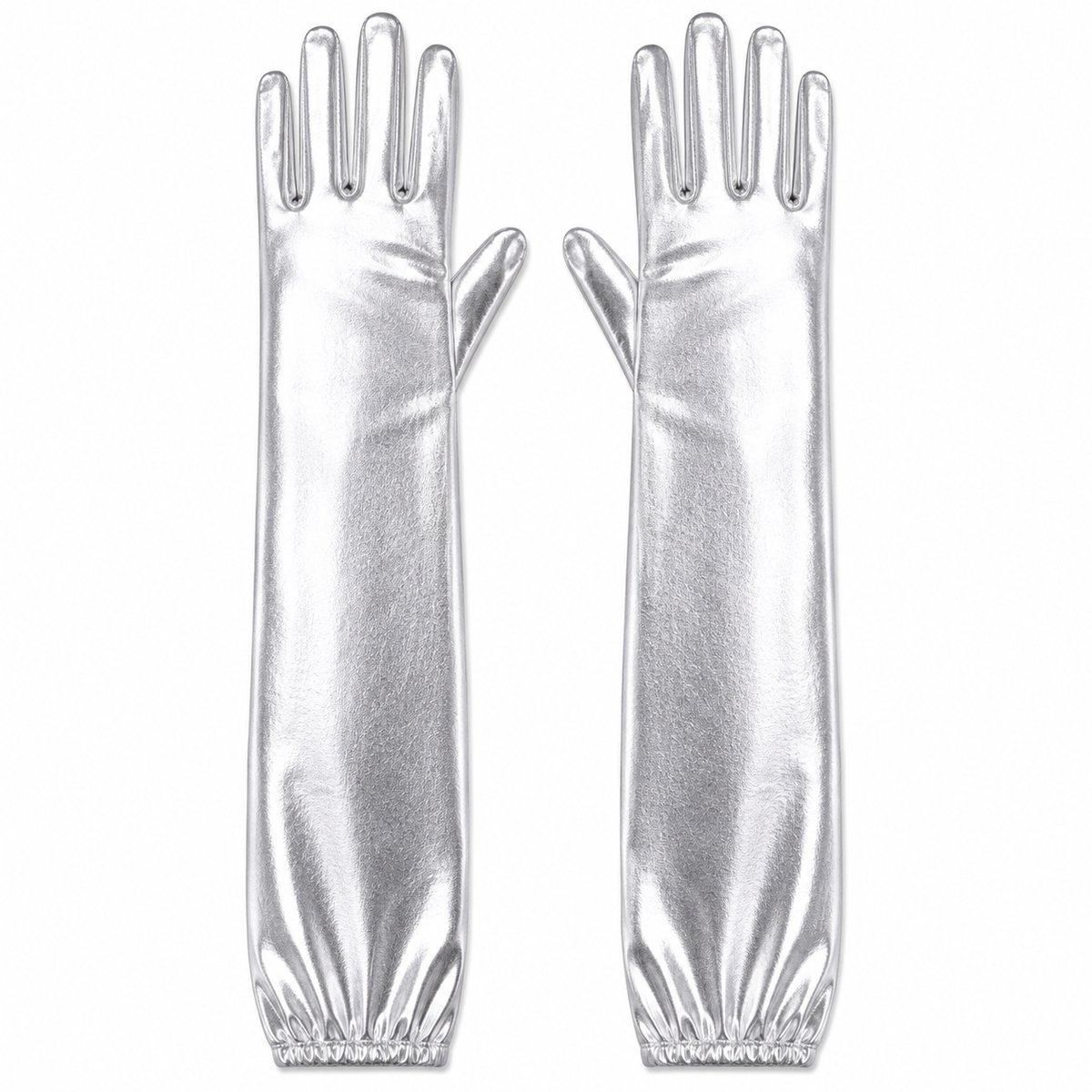 Lange Zilveren Handschoenen – Metallic – Feestartikel – Verkleedaccessoire – Carnaval Disco & Themafeest