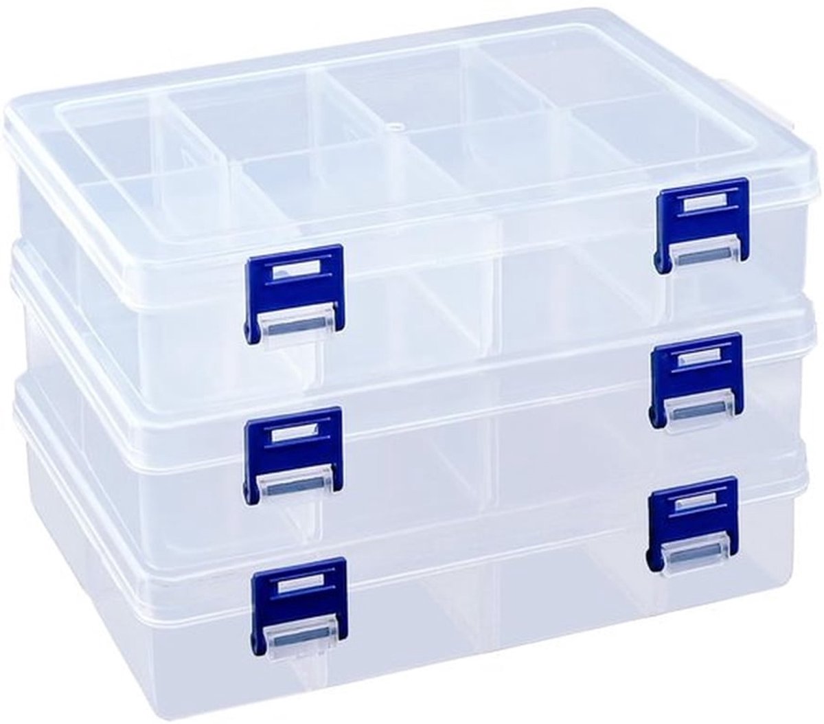 Opbergdoos met deksel - Doorzichtig - 8 vakken - Verstelbare verdelers - Kunsthandwerk organizer - Ideaal voor kleine accessoires - Opbergcontainer