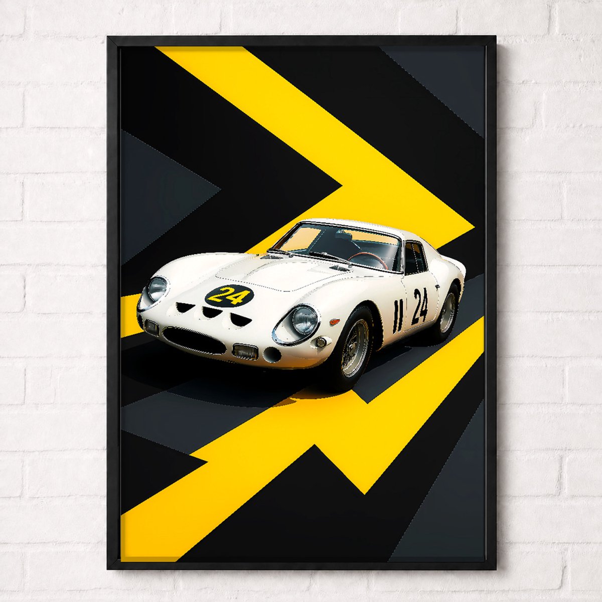 Raceauto Poster - Witte Klassieke Raceauto Nummer 24 - Classic Racing Collection - Posters voor Autoliefhebbers - A1+ 61 x 91,5 cm