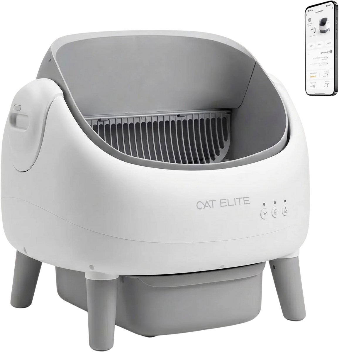 CatElite® - Automatische Kattenbak | Ease - Slimme Kattenbak met App - 15L Afvalbak - Open Design - Incl. Uitloopmat & Geurverdrijver - Veiligheidssensoren - Incl. Verwijderbare Wasbare Voering - Zelfreinigende Kattenbak - Wit van CatElite