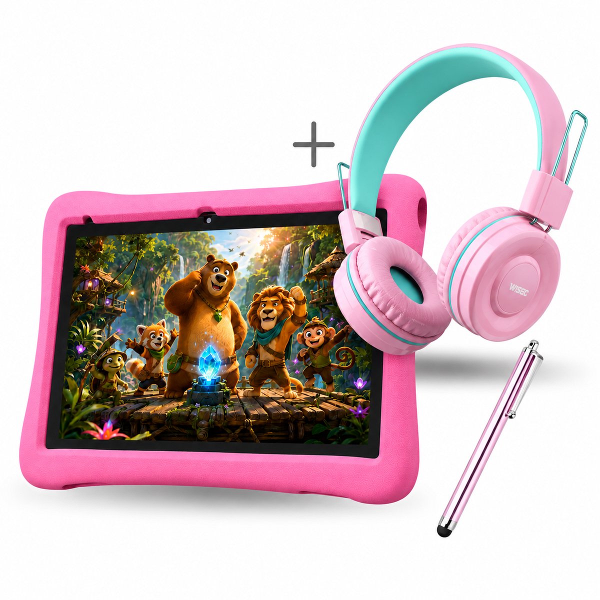 WiseQ Tablet Kinderen + Kinderkoptelefoon 2026 model - 160 GB - 6000mAh - Ouderlijk Toezicht - Kindertablet 10 inch - Kids Tablet Compleet pakket- Android 16 - Roze