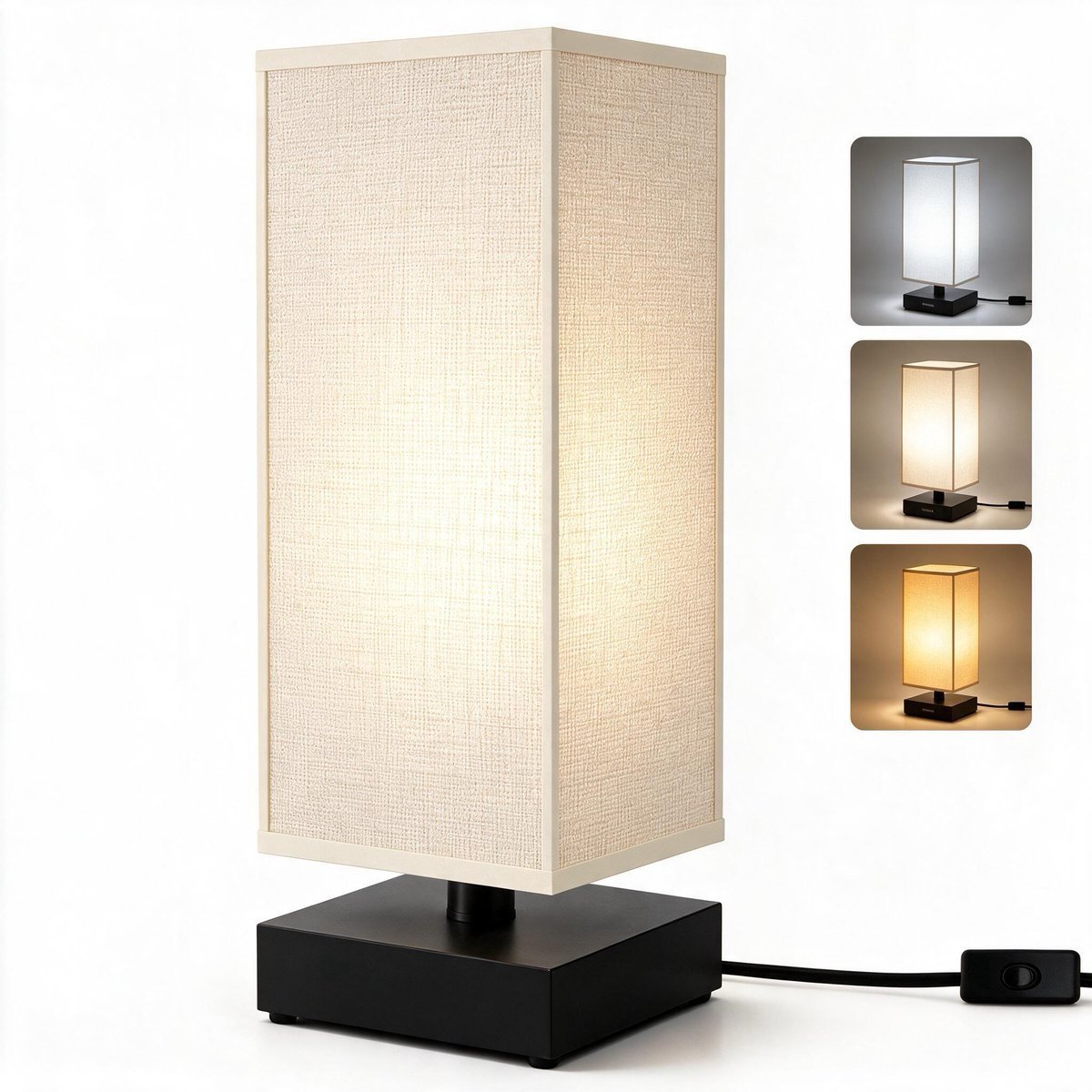 Sounix Nachtkastlamp - Tafellamp met Houten Voet & Stoffen Lampenkap - Warm Wit Licht - Minimalistische Bedlamp - Boho - Beige