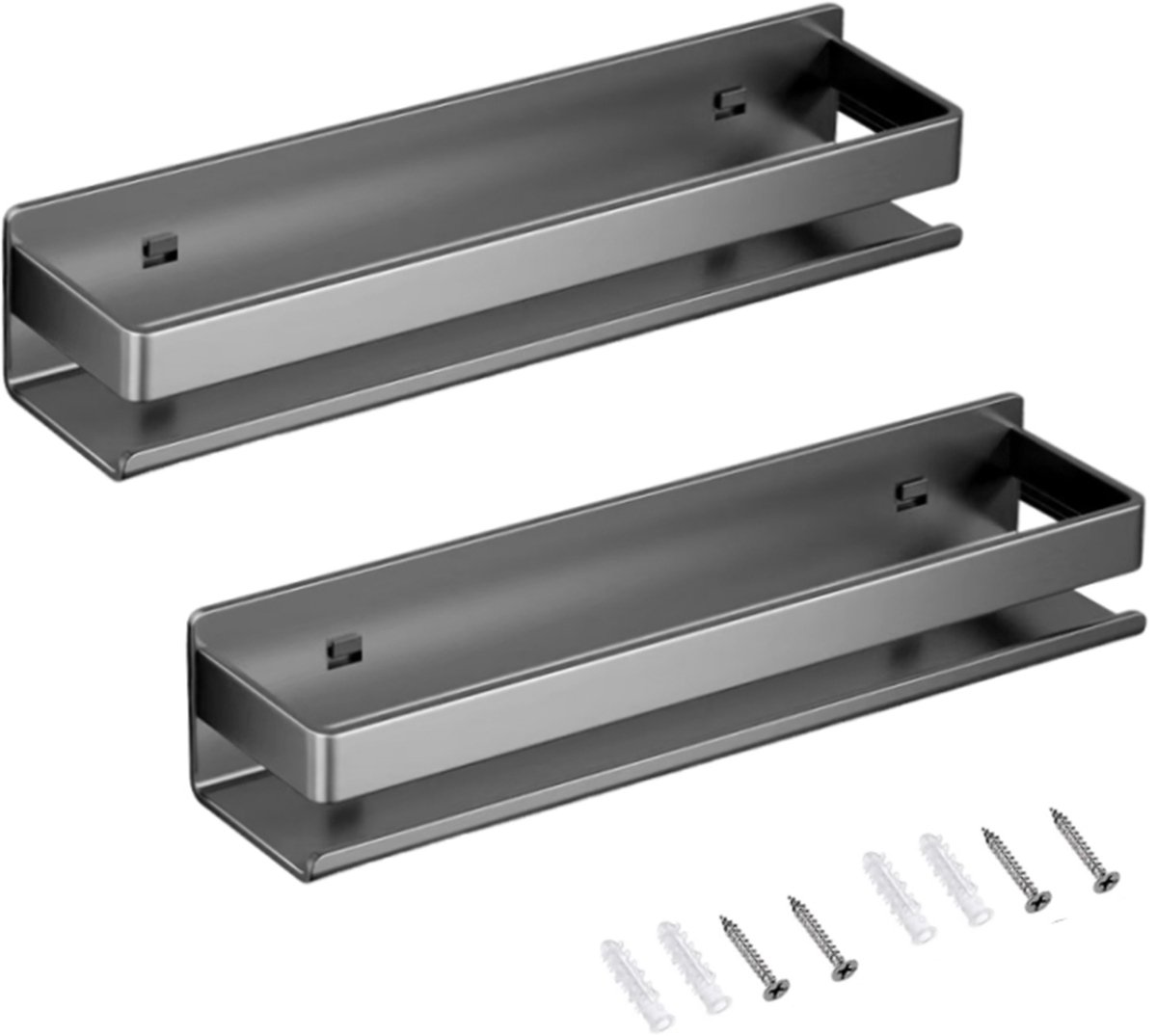 REDOM Badkamerrek 30 x 10 x 8 cm – 2-laags Opbergrek voor Keuken en Badkamer – Ruimtebesparend en Zonder Boren – Carbon Staal – Grijs