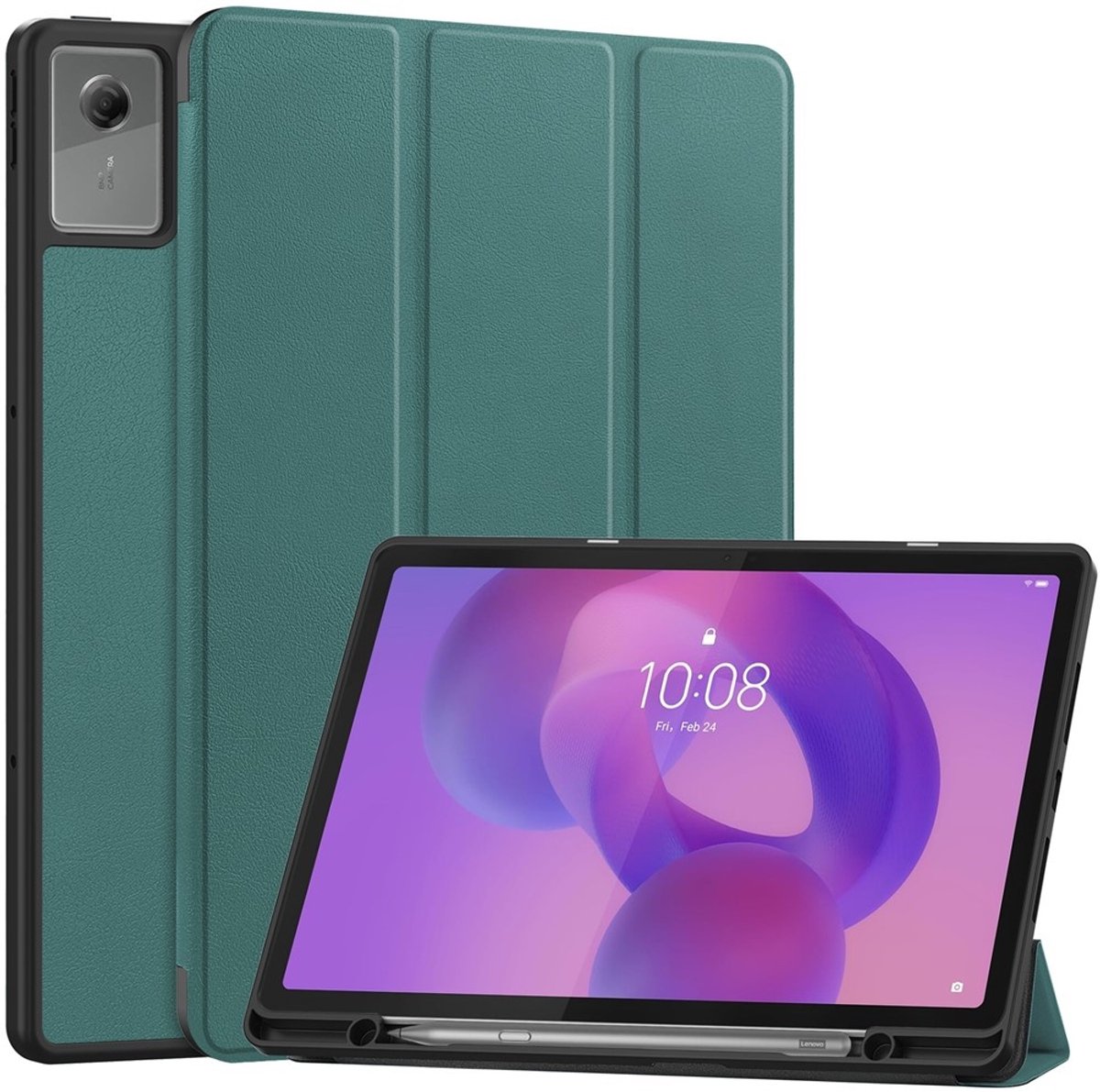 Coverup Tablethoes geschikt voor Lenovo Idea Tab Plus Hoesje - Tri-Fold Book Case met Wake/Sleep en Stylus-houder - Groen