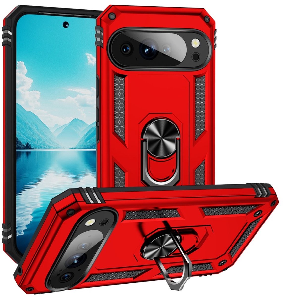 Coverup Hoesje - Geschikt voor Google Pixel 11 Hoesje - Coverup Armor Ring Kickstand Back Cover - Rood