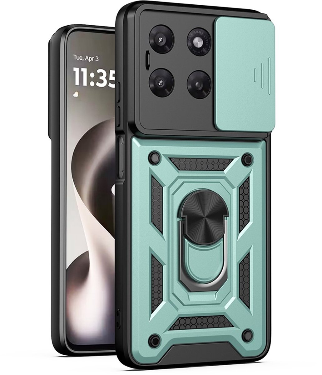 Coverup Hoesje - Geschikt voor Motorola Moto G37 / G37 Power / G47 Hoesje - Coverup Armor Ring Kickstand Back Cover met Camera Shield - Groen