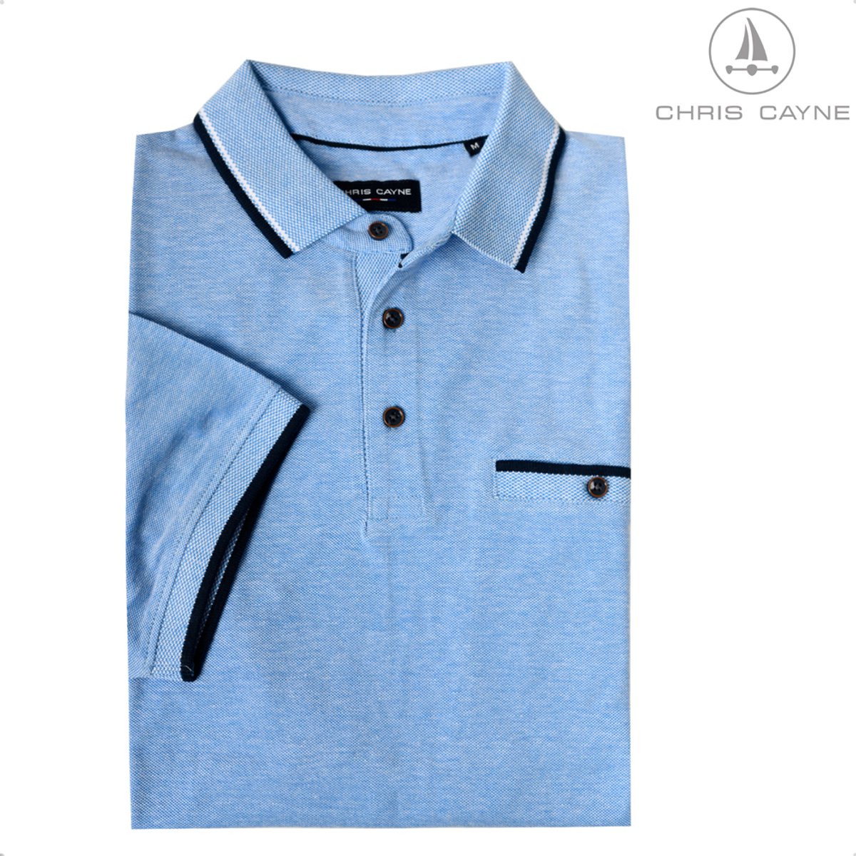 CHRIS CAYNE heren poloshirt - Lichtblauw - 3XL - Heren - Knopen - Borstzak - Piqué - 100% Katoen