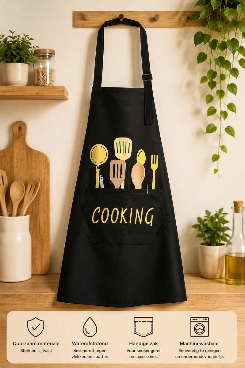 Waterdicht en verstelbaar schort met twee zakken, unisex kookschort voor keuken, tuin, restaurant en café