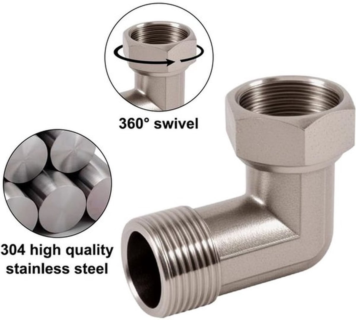 Hoekschroefverbinding 90 graden - 3/4 inch Beweegbare Schroefverbinding - Roestvrij Staal - Corrosiebestendig - Set van 2 Stuks - Eenvoudig te Installeren - Buisverbinding