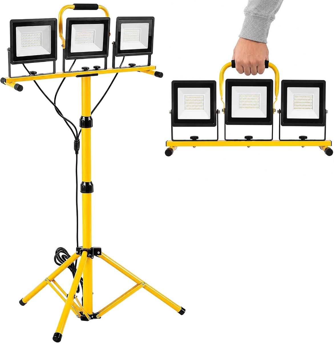 Led Bouwprojector - Geel - 70 W - Met Afneembaar Statief en 5 m Kabel - Voor Bouwplaatsen en Werkplaatsen