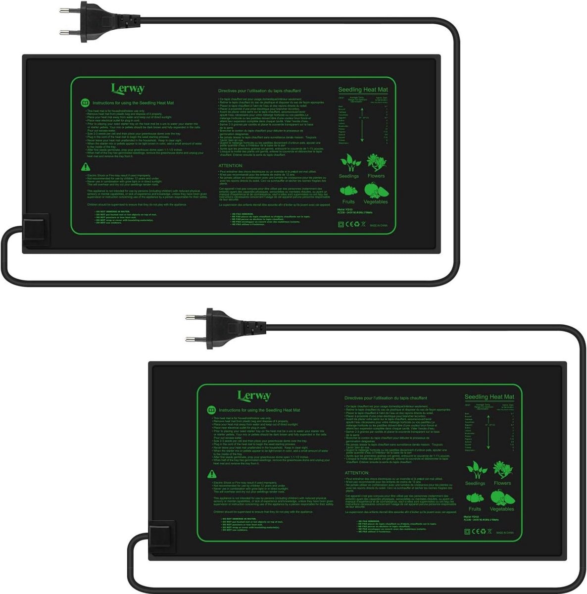 Verwarmingsmat voor Planten met Thermostaat, IP67 Waterdicht, Ideaal voor Zaadkieming en Stekken, 21 Watt, 25x52 cm, 2-Pack