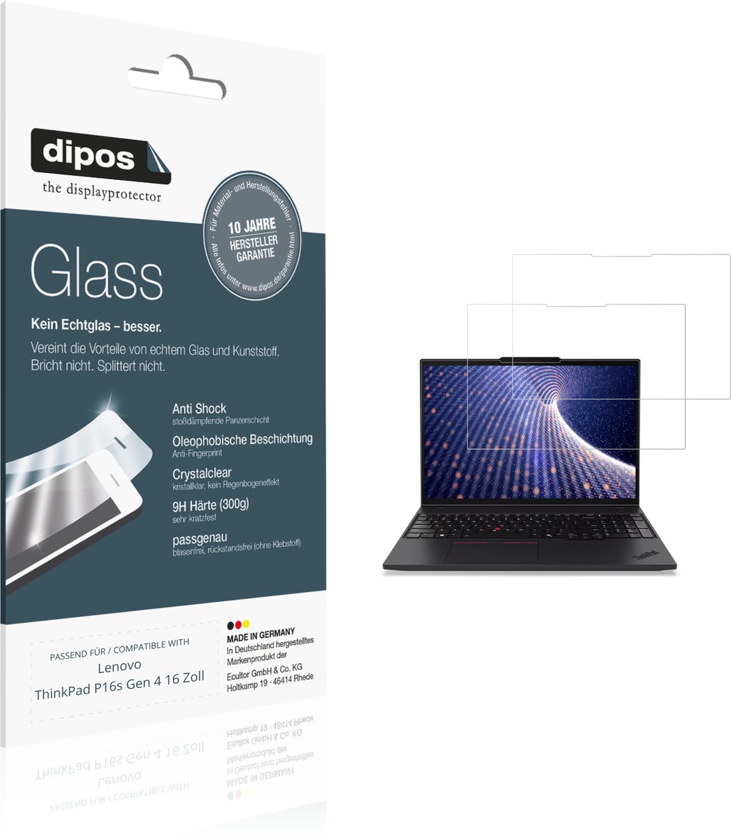 dipos – 2x Pantserfolie geschikt voor Lenovo ThinkPad P16s Gen 4 16 Zoll | 9H Screenprotector