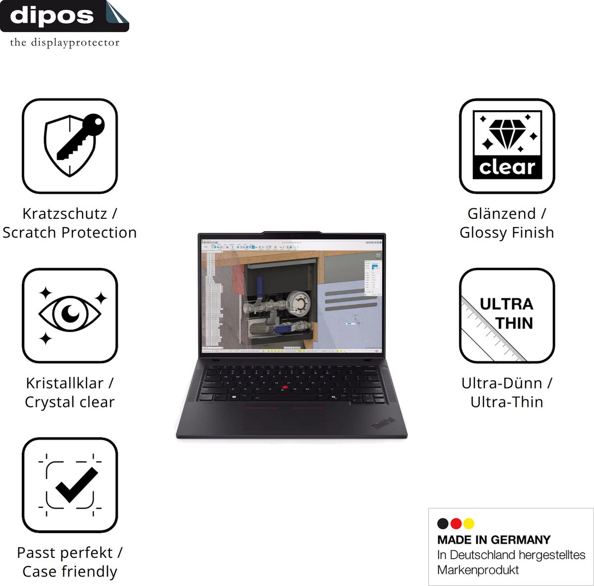dipos – 2x Beschermfolie geschikt voor Lenovo ThinkPad P14s Gen 6 14 Zoll | Krasbestendige & heldere Screenprotector Ultra-Thin