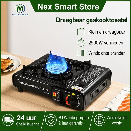 AALVERO - Gaskookstel - Draagbaar Gasfornuis - Kamperen - Buiten eten - BBQ-Koken - Vuurkracht verstelbaar - Winddichte ring — afbeelding 2