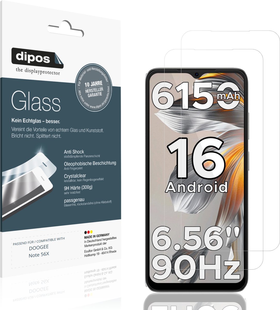 dipos – 2x Pantserfolie geschikt voor DOOGEE Note 56X | 9H Screenprotector