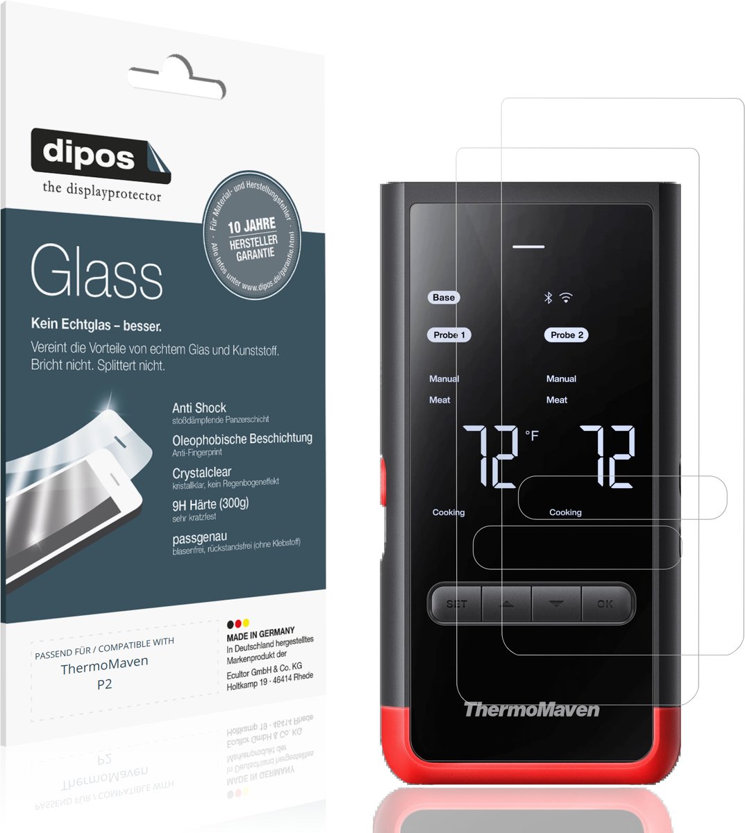 dipos – 2x Pantserfolie geschikt voor ThermoMaven P2 | 9H Screenprotector