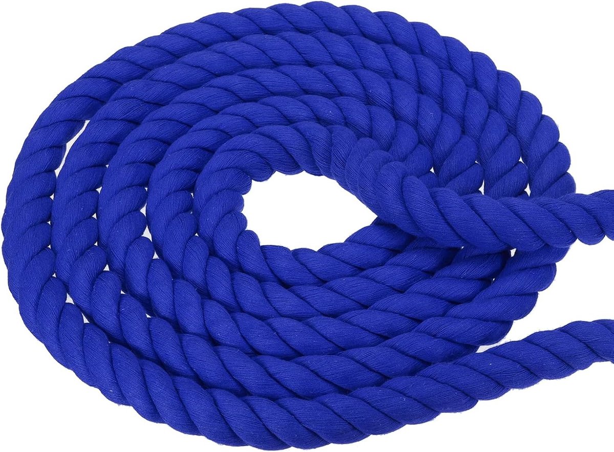 Sterke Dikke Katoenen Touw van 1 Inch x 100 Feet - Natuurlijk Gedraaid Touw voor Trekspel, Handrails en Creatieve Decoratie, Blauw
