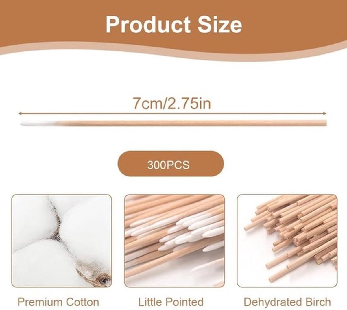 Wattenstaafjes 300 stuks - Houten Staafjes - Micro-applicatorborstels - Wimperverlengingen - Make-up Reiniging - Duurzaam Materiaal - Make-upborstels