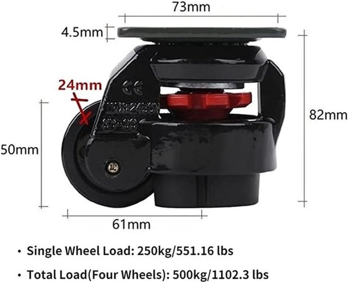 Zware zwenkwielen 50mm met 250kg draagvermogen voor meubels en machines