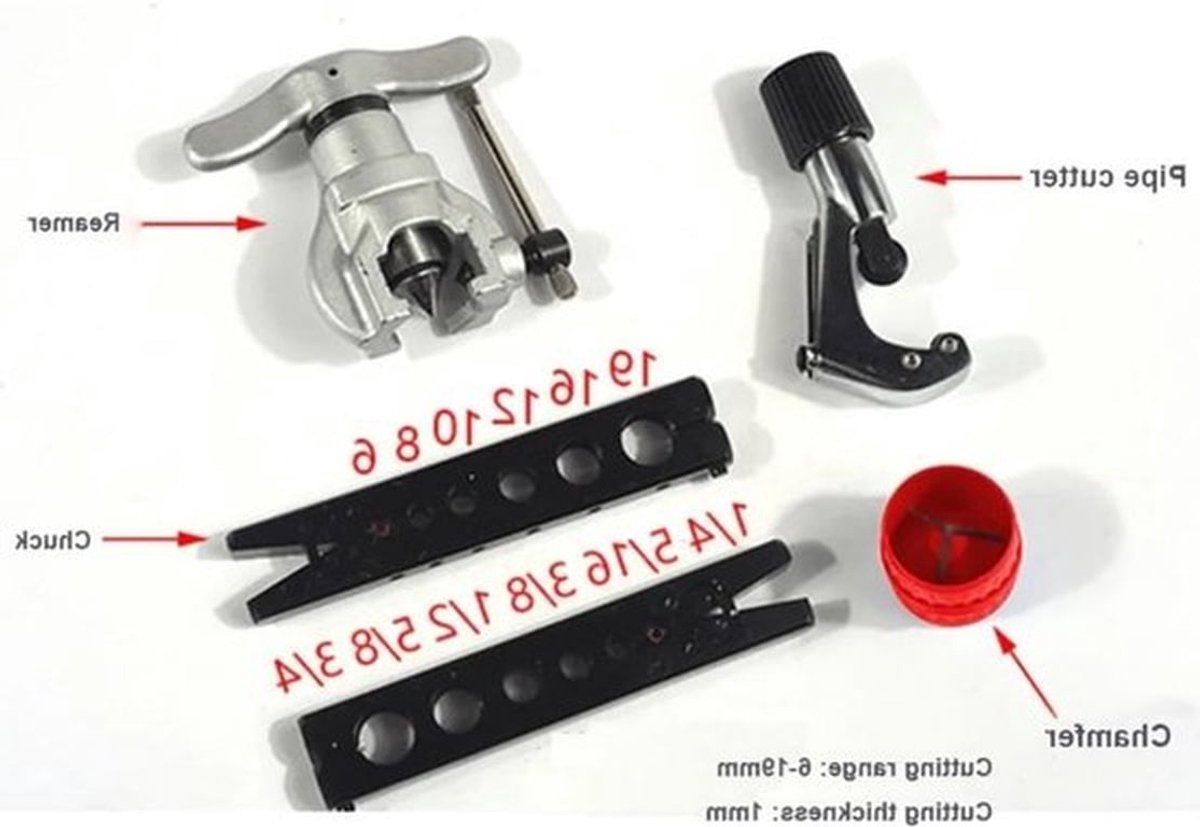 Eccentrische conus flare reparatieset voor koperen en aluminium buizen - Assortiment met flens en kit voor buisreparatie (5-35mm)