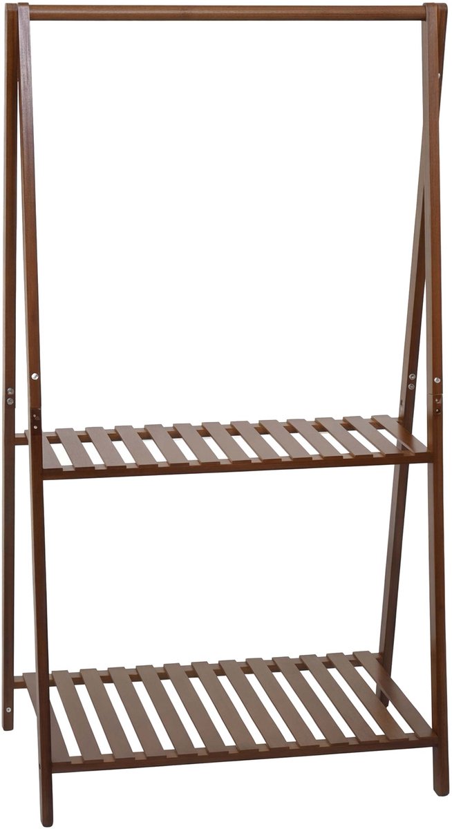 MCW Bamboe kapstok MCW-Q32, kapstok, kledingrek, schoenenrek, met stang en 2 planken, 130x70x44 cm ~ bruin