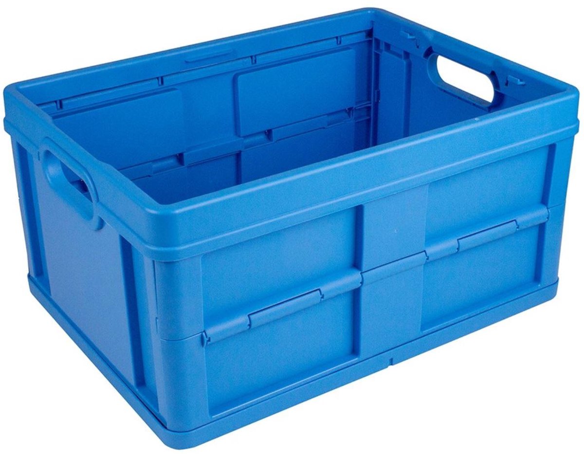 Sunware opvouwbare opbergkrat 32L blauw - gesloten kunststof krat.