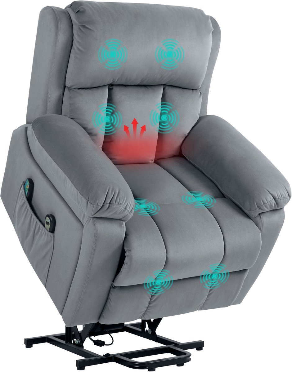 HOMCOM Multifunctionele elektrische relaxfauteuil - Polyesterstof - 90x95x103cm - Grijs