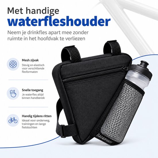 Driehoek Fietstas - Fiets Frametas Onder Frame - 1.8L Hoofdvak met Waterfleshouder - Waterdichte Tas voor Racefiets MTB E-bike - Zwart — afbeelding 4